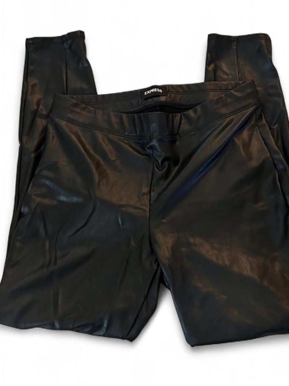 Express Black Faux Leather Pants with Branded Waist Label M